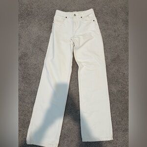 Zara Mid Rise White Jeans Wide Leg 2 Full Length